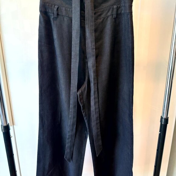 Reformation Black Linen Wide Leg Pants with Tie Waist - Size 6 - Picture 3 of 8
